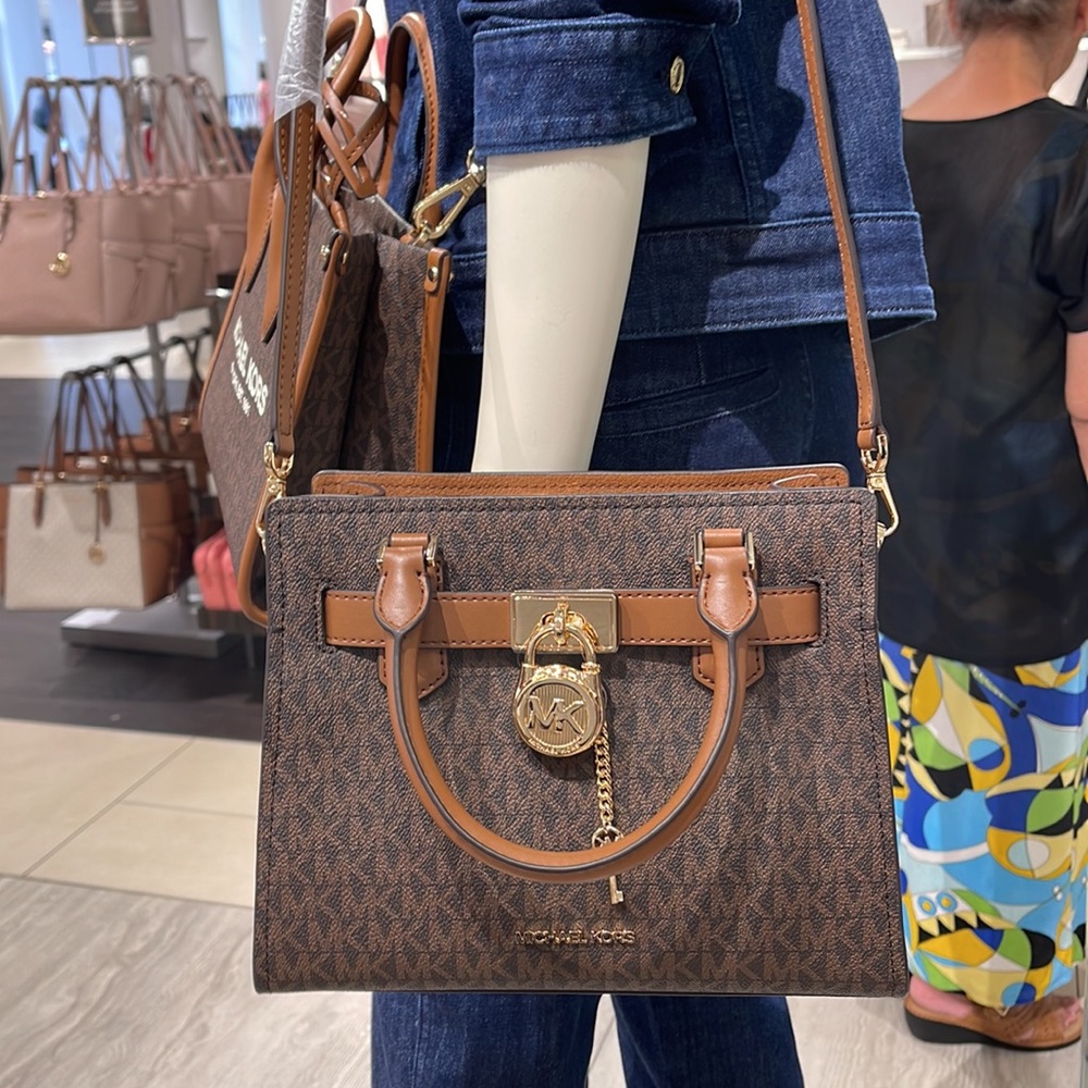 Michael Kors Small Hamilton Crock Leather Satchel Crossbody Brown - Picture 12 of 16